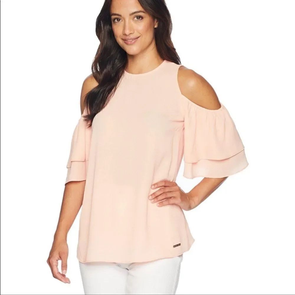 MICHAEL Michael Kors Cold-Shoulder Short Sleeve Blouse Top Size S